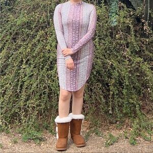 Floral Tapestry Patterned Long Sleeve Dress
